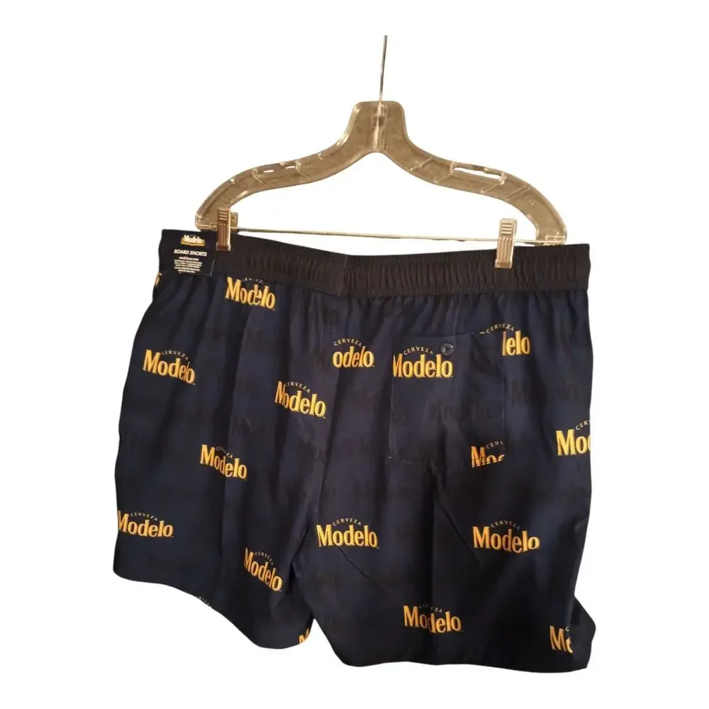 Cerveza Modelo Men's Navy And Gold Beer Board Shorts Swim Trunks Size XL (40-42)